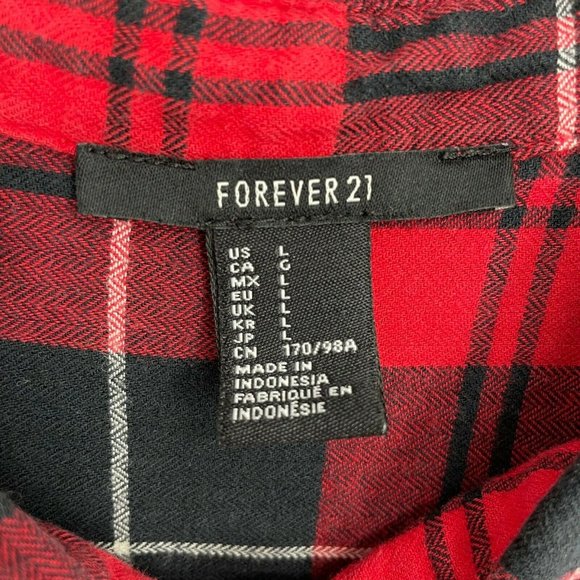 Forever21 Women's Plaid Long Sleeve Button-Up Shirt Red Cotton - Picture 3 of 8